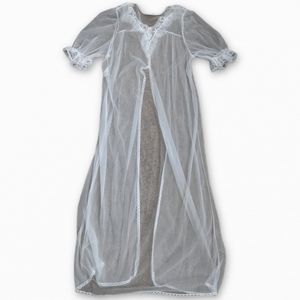 Vintage White Lace Trim Sheer Robe Jacket Coat Cardigan